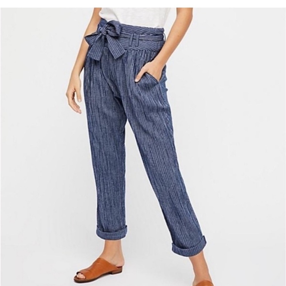 Free People Rumors Yarn Dye Harem Pant Navy Blue stripe Casual Pants size 6
